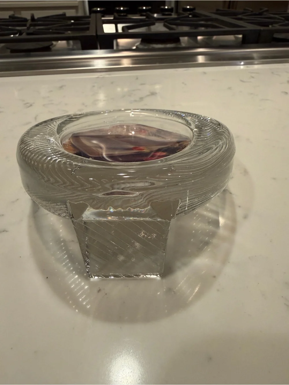 Vintage Heavy Clear Glass Oval Picture Frame Ripple Pattern Freestanding 6” x 5”